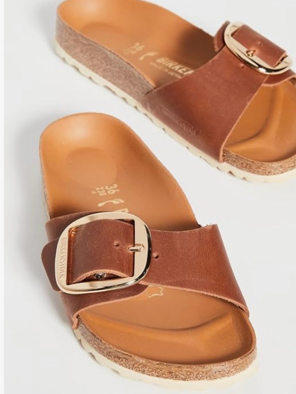 Birkenstock Brown Leather Single-Strap Sandals with Gold Buckles - Picture 6 of 6